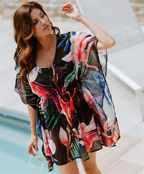 Mila Beach Kaftan Allover Flamingo